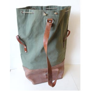 Large Swiss Army Military Sea bag backpack Canvas Leather Seesack 1968 Vintage Surplus Sack Fishing Rucksack XL Size