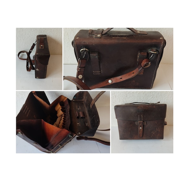 Ultra Rare Prototype Vintage Swiss Army Military Officer Leather Bag Vintage Medic Paramedic 1955 Foldable for Artists, Painting, Outdoor