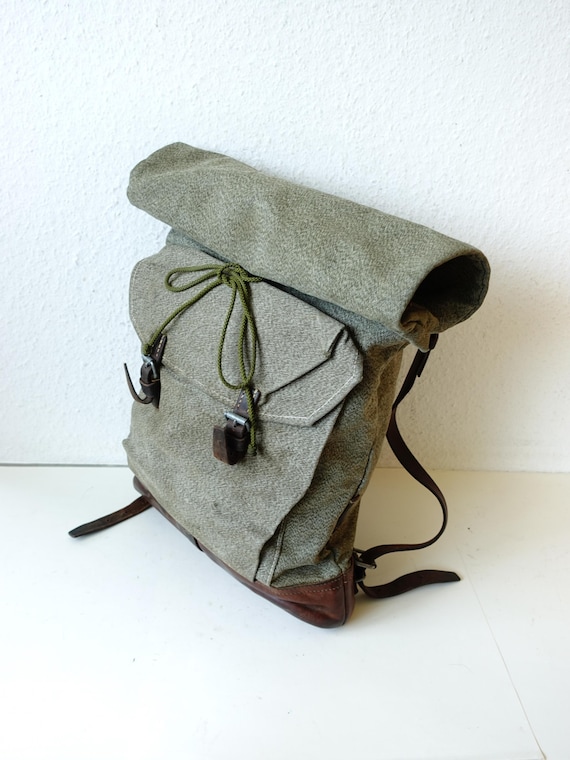 Swiss Army Military Backpack Rucksack Canvas Salt & Pepper Open