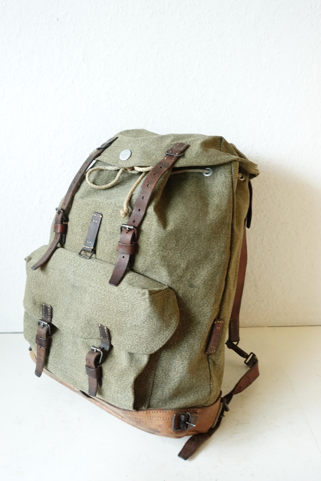 Vintage Swiss Army Military Backpack Rucksack 1952 Canvas Salt