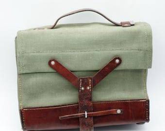 Beautiful Swiss Army Military Leather Canvas Magazine Ammo Bag Card Holder Handbag 1966 Officier Switzerland Original