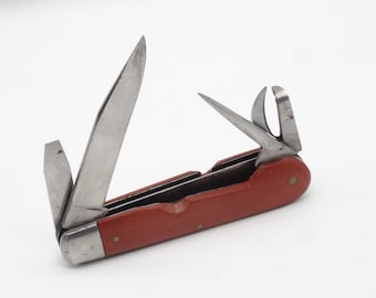 SAK 1950's Wenger Delemont / Wengerinox / 91mm Fibre Model 1908 Swiss Army Military Knife Brown Vintage Soldier Surplus Outdoor Tool