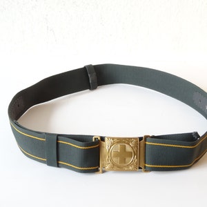 Vintage Swiss army military officer belt, golden Edelweiss military nobel for uniform Switzerland