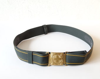 Vintage Swiss army military officer belt, golden Edelweiss military nobel for uniform Switzerland