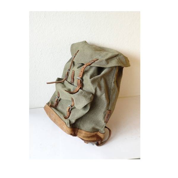 Beautiful Swiss Army Military Backpack Rucksack 1959 Canvas Salt & Pepper Vintage Original Oldtimer Urban City Bag Fishing 59