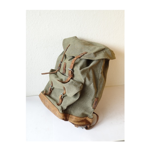 Schöner Schweizer Armee Militär Rucksack Rucksack 1959 Canvas Salt & Pepper Vintage Original Oldtimer Urban City Tasche Angeln 59