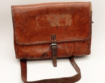 Swiss Army Military Leather Mail Bag Satchel Large Laptop Ipad Tablet Large tool bag demolition expert carry Vintage WW2