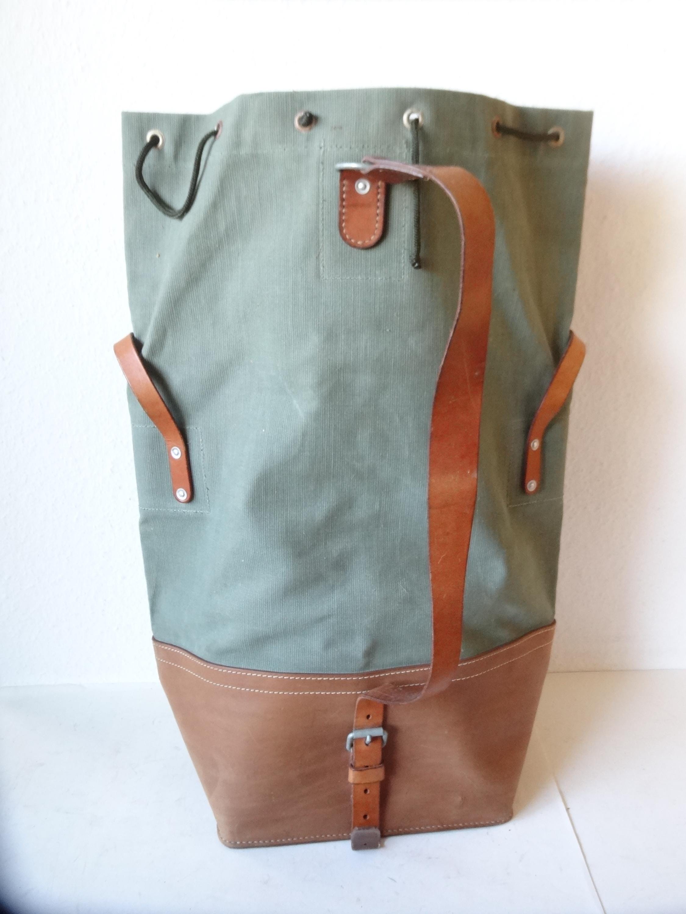 MINT Large Swiss Army Military Sea Bag Backpack Canvas Leather