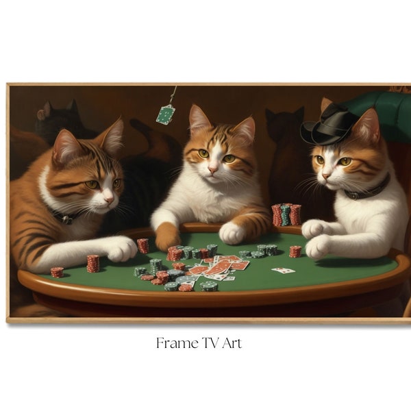 Samsung Frame Tv Art / Cats Playing Poker  Frame TV Art / Digital Download Samsung Frame TV / Vintage cats painting Frame TV decor