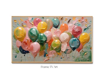 Samsung Frame Tv Art Birthday, Happy Birthday Oil Painted Balloons Frame TV Art , Frame TV Art Digital Download for Samsung Frame TV