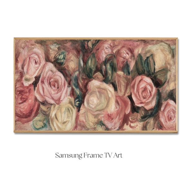 Samsung Frame Tv Art / Vintage roses bouqet painting / Digital Download Samsung Frame TV / Still life art / Romantic roses floral art