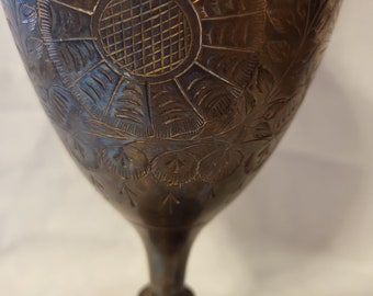 Solid brass etched vase