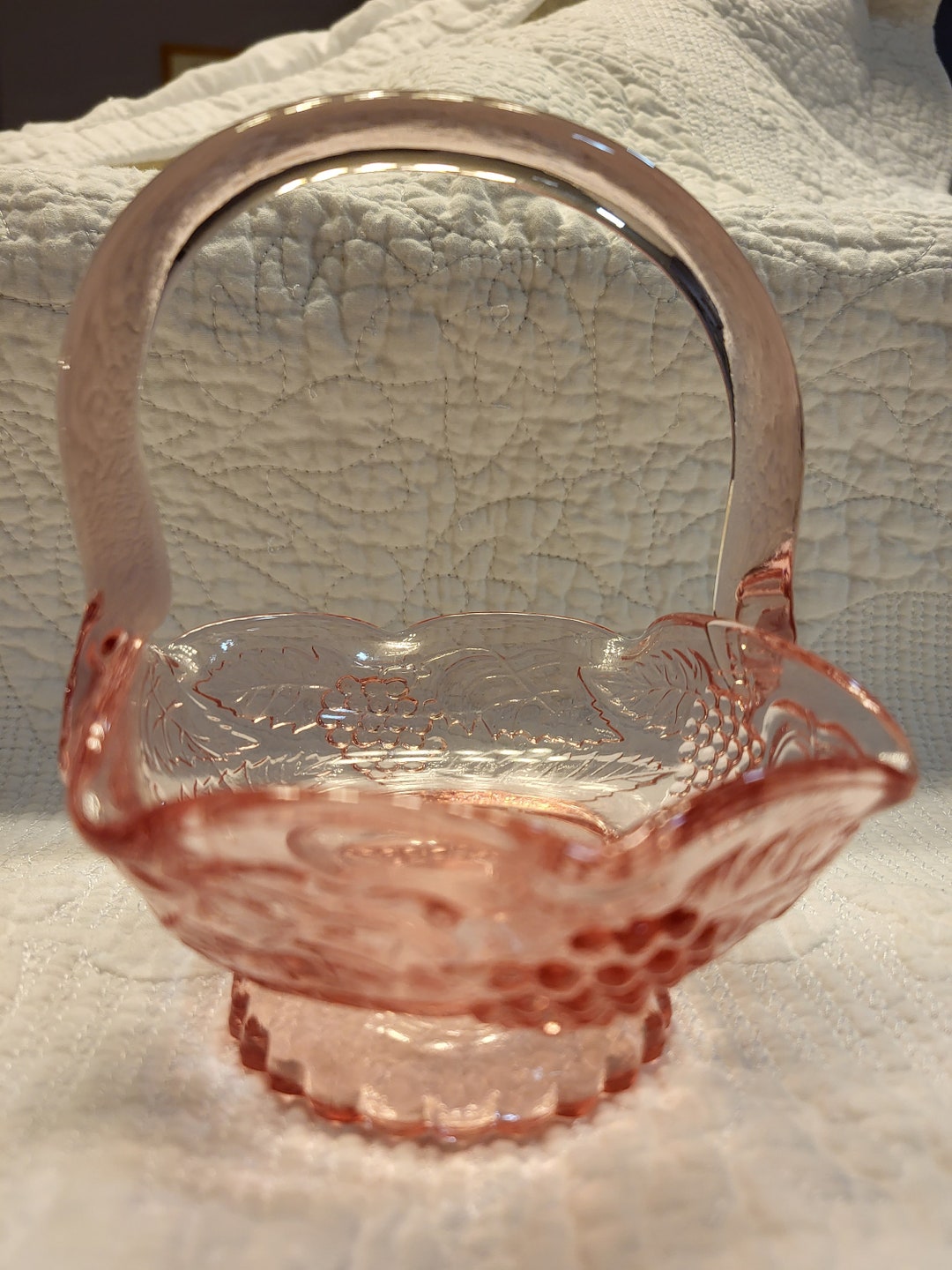 Fenton Pink Art Glass Basket - Etsy