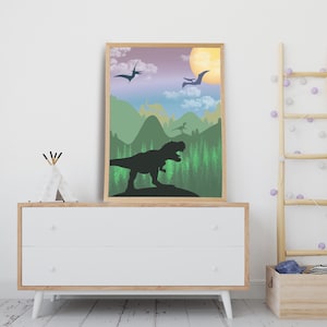 Dinosaur Land Print in Pastel - Digital art, wall decor