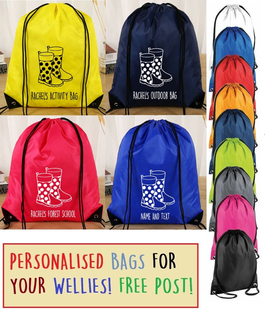 Drawstring Wellies Wellies Boots Bag Drawstring Bag Personalised Name School Club PE ...