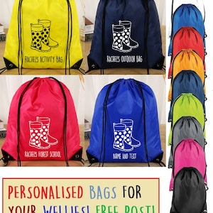 Gummistiefel Stiefel Tasche Kordelzug Tasche Personalisiert Name Schule Club PE Benutzerdefinierte Name Kinder Sportschuh Tasche Kinder Rucksack Outdoor Tasche Fitnessstudio UK