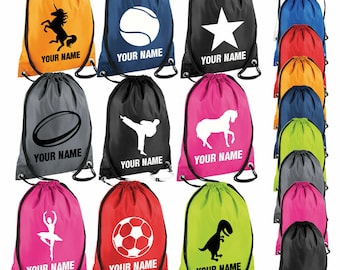 Drawstring Bag Personalised Name School Club PE Custom Name Childrens Sports Shoe Bag Kids Backpack Football Bag Gym Dance Swim Unicorn UK