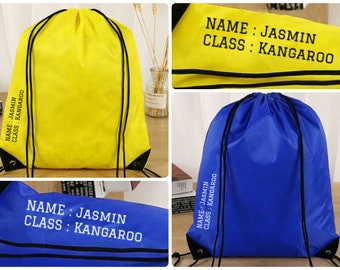 Class/Name Bag Kids School Bag Personalised Gym Bag Swimming Bag Back to School Drawstring Bag Kids PE Bag Kit Custom Name UK