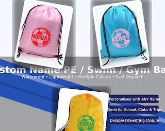 Personalised Drawstring Backpack – Custom Name Sports Bag for Kids PE Gym Swim