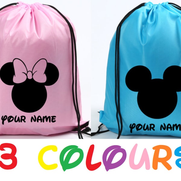 Drawstring Bag Mickey Minie Personalised Name School Club PE Custom Name Childrens Sports Shoe Kids Backpack Outdoor Gym Wellies Boots