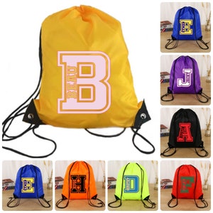 Sac à cordon avec nom et lettre personnalisés School Club PE Nom personnalisé Sac à chaussures de sport pour enfants Sac à dos pour enfants Sac de football Gym Danse Natation