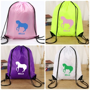 Drawstring Bag Personalised Name School Club PE Custom Name Childrens Sports Shoe Bag Kids Backpack Football Bag Gym Dance Swim Horse UK