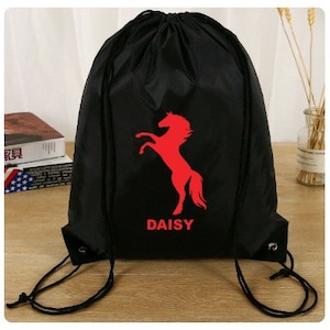 Drawstring Bag Personalised Name School Club PE Custom Name Childrens Sports Shoe Bag Kids Backpack Football Bag Gym Dance Swim Horse UK