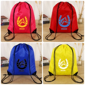 Drawstring Bag Personalised Name School Club PE Custom Name Childrens Sports Shoe Bag Kids Backpack Football Bag Gym Dance Swim Horse UK