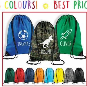Drawstring Bag Rocket Ball Dinosour Personalised Name School Club PE Custom Name Childrens Sports Shoe Kids Backpack Outdoor Gym UK MADE
