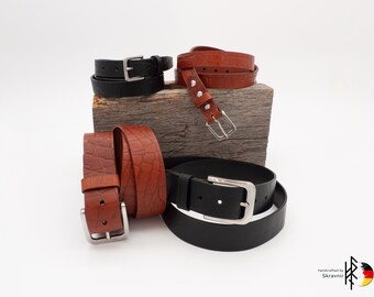 Leatherbelt Handmade, Genuine Leatherbelt, Crocodile Leatherbelt/ Custom size, small and big width/ Colours Cognac-brown, Black/ Unisex