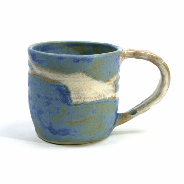 Steinzeug Tasse blau-weiß