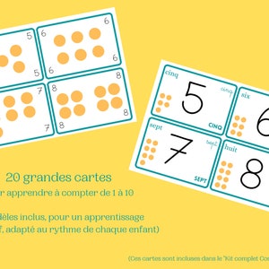 Cartes chiffres nombres Montessori compter de 1 à 10 - Apprentissage calcul