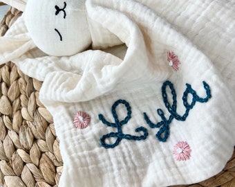 Hand embroidered personalized baby blanket, custom baby lovey, baby shower gift