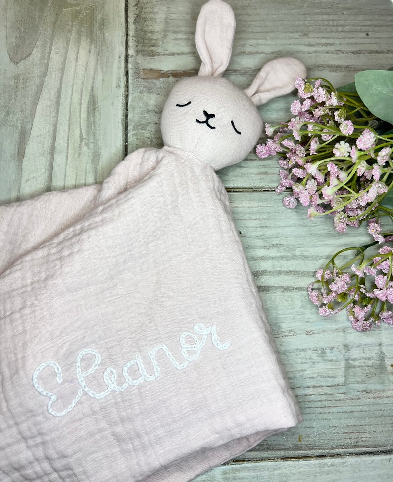 Hand embroidered personalized baby blanket, custom baby lovey, baby shower gift image 3