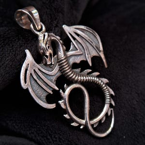 Silver Winged Dragon Man Pendant,Dragon Pendant,Oxidized Silver Dragon Gift Pendant,Fantasy Jewelry,Asian Mythology Dragon Pendant For Men
