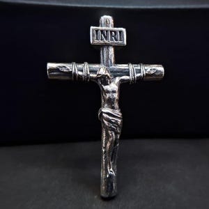 Christ Jesus Cross Christian Catholic Silver Men Necklace,Silver Cross Necklace,Silver Christian Accessory,Religious Memorial Gift for Men