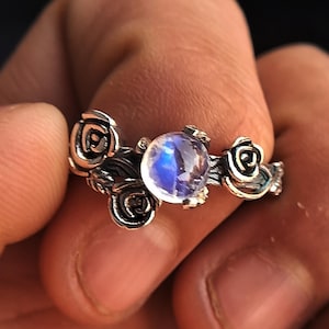 Moonstone Engagement Ring: Sterling Silver Floral Twig Ring