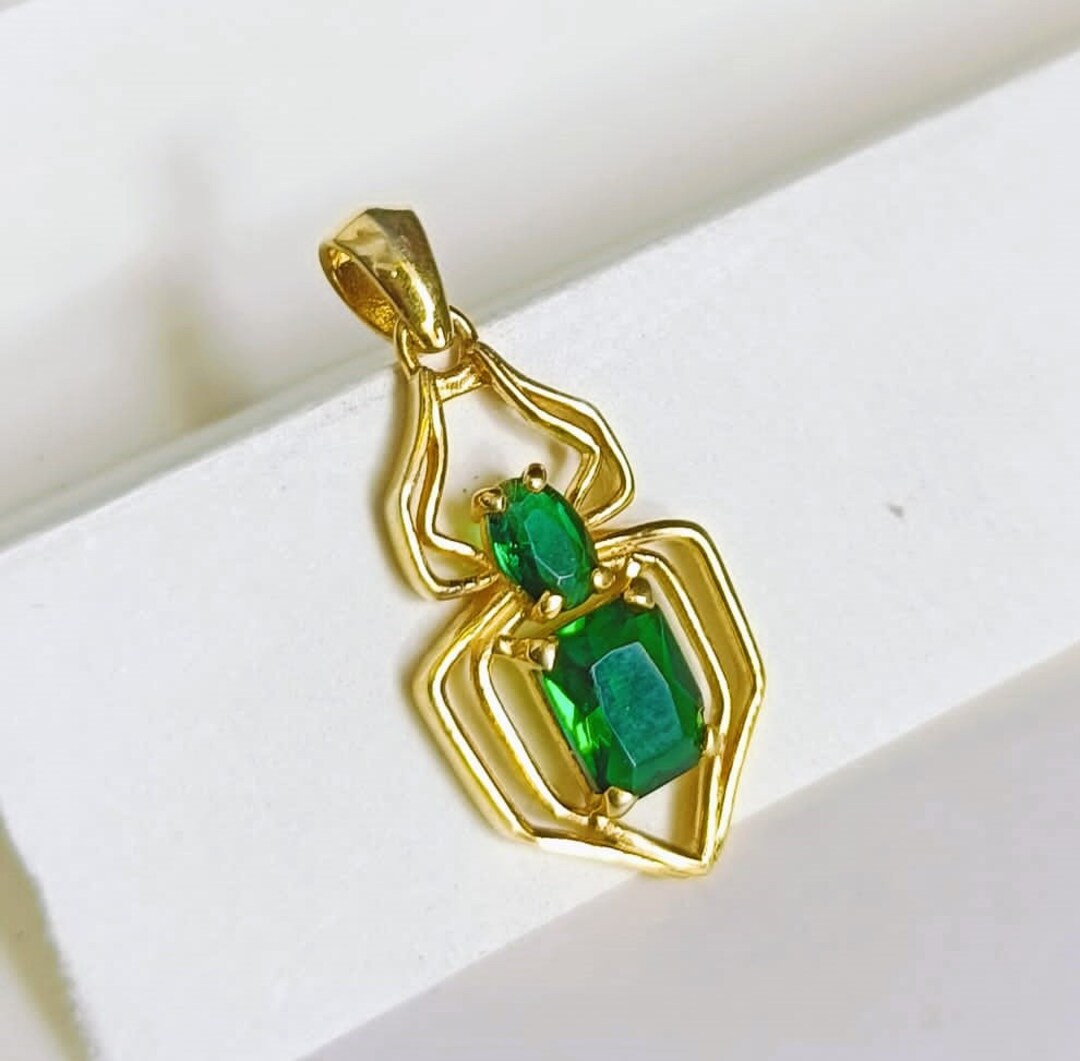 Spider Emerald Pendant Necklace, 14k Gold Filled Insect Charm,octagon ...