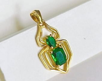 Emerald Spider Pendant Necklace: 14k Gold Filled Gothic Charm