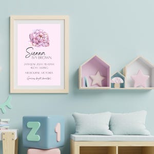 Pink Floral Birth Stats Chart • Custom Baby Name Print • Nursery Wall Art • Personalised Newborn Gift • Digital Printable Poster