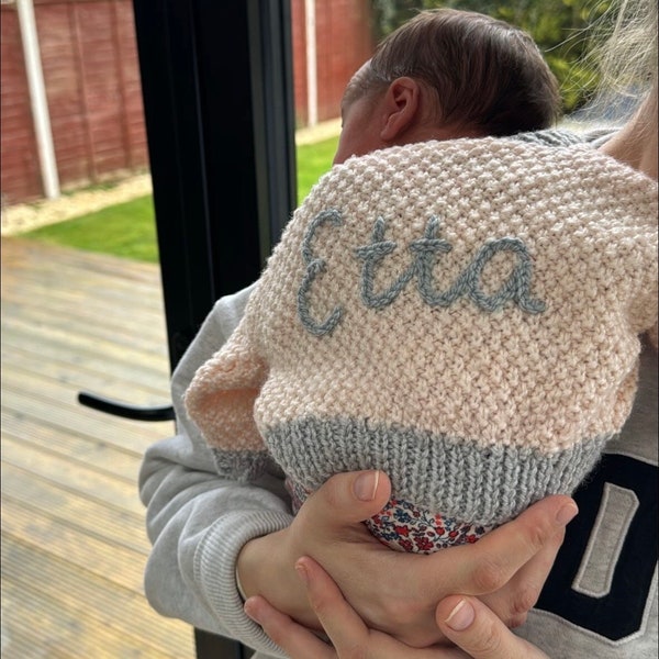0-3 Month Hand Knitted Personalised Name Cardigan