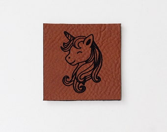 Lederlabel Einhorn 4 x 4 cm