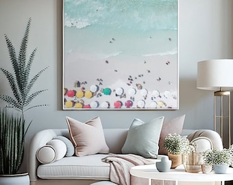 Coastal Wall Art, Beach scene featuring turquoise sea and white sand, Museum-quality Matte Paper with wooden frame