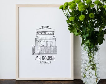 Melbourne Print, Melbourne House Print,  Melbourne Wall Art, Minimalist Wall Art, Melbourne A4 Art, Melbourne A3 Art, Printable Wall Art,