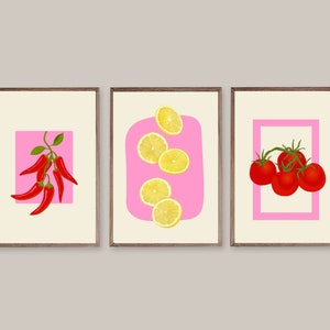 Set of 3 Prints, Lemon Print Set, Chilli Print, Wall Art Print, Wall Art Print Set, Printable Wall Decor,Kitchen Art Print,Kitchen Print Set