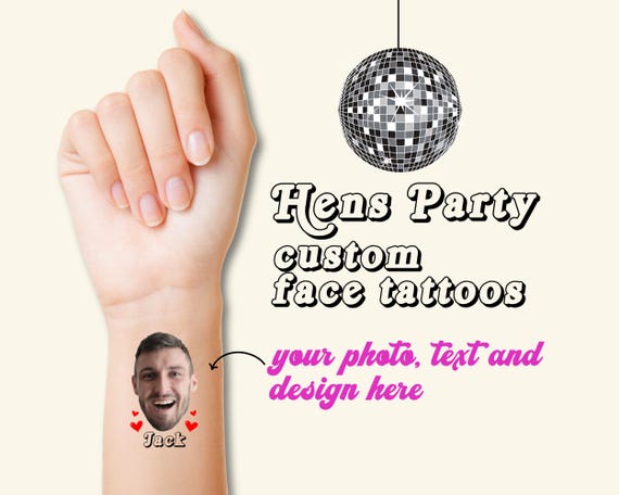Face Tattoos, Hens Party Tattoos, Bachelorette Party Tattoos, Groom Face Tattoos, Hens Party Face Tattoos, Temporary Tattoos, Custom Tattoos