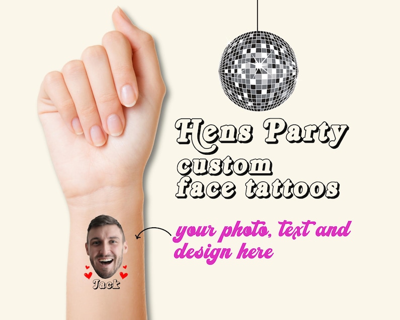 Face Tattoos, Hens Party Tattoos, Bachelorette Party Tattoos, Groom Face Tattoos, Hens Party Face Tattoos, Temporary Tattoos, Custom Tattoos image 1