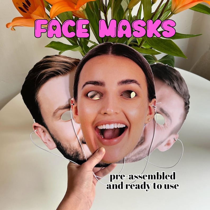 Photo Elastic Faces, Face on a Stick, Hens Face on Stick, Groom Face on Stick, Face Cutouts, Hens Decorations, Groom Face Cutouts, Hen Decor bild 1