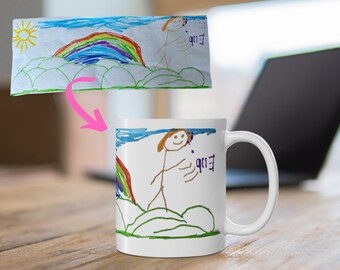 Kids Drawing Mug, Mug Gift for Grandparents, Custom Kids Mug, Personalised Kids Artwork Mug, Gift for Mum, Gift for Dad, Artwork on Mug
