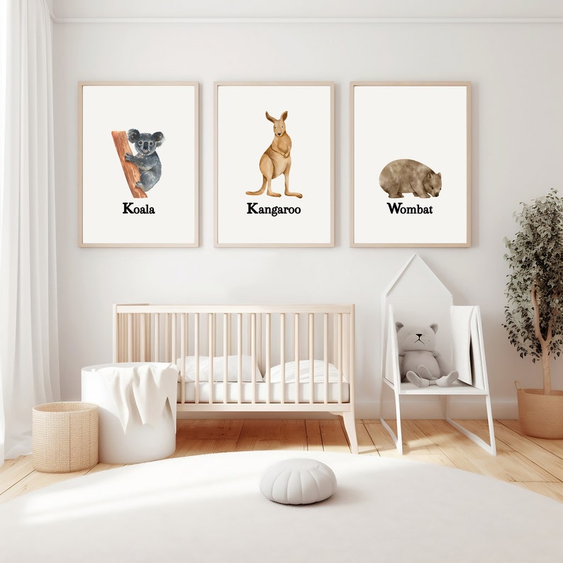 Animal Nursery Wall Art, Australian Animal Prints, Nursery Print Set